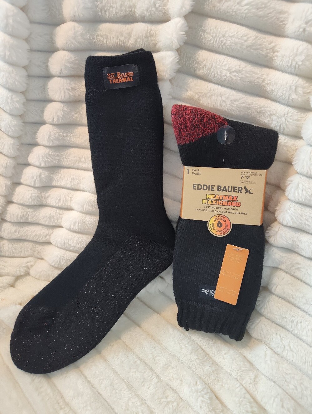 Eddie Bauer Black & 35 Below Thermal Socks 2 Pairs, Thick Socks SZ 7/12